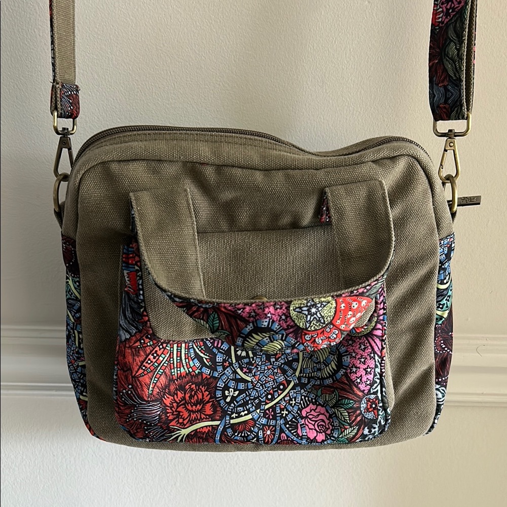 Butterfly Black Bohemian Floral Canvas Crossbody Bag